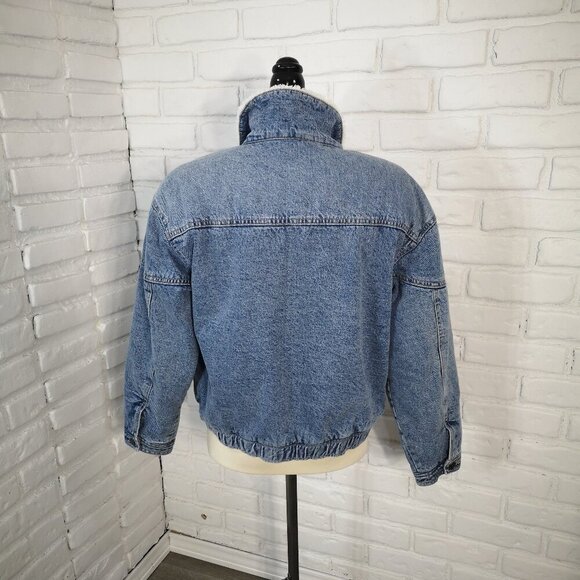 Wild Fable Ladies Size Medium Medium Wash Faux Sherpa Lined Bomber Jean Jacket - Picture 3 of 13